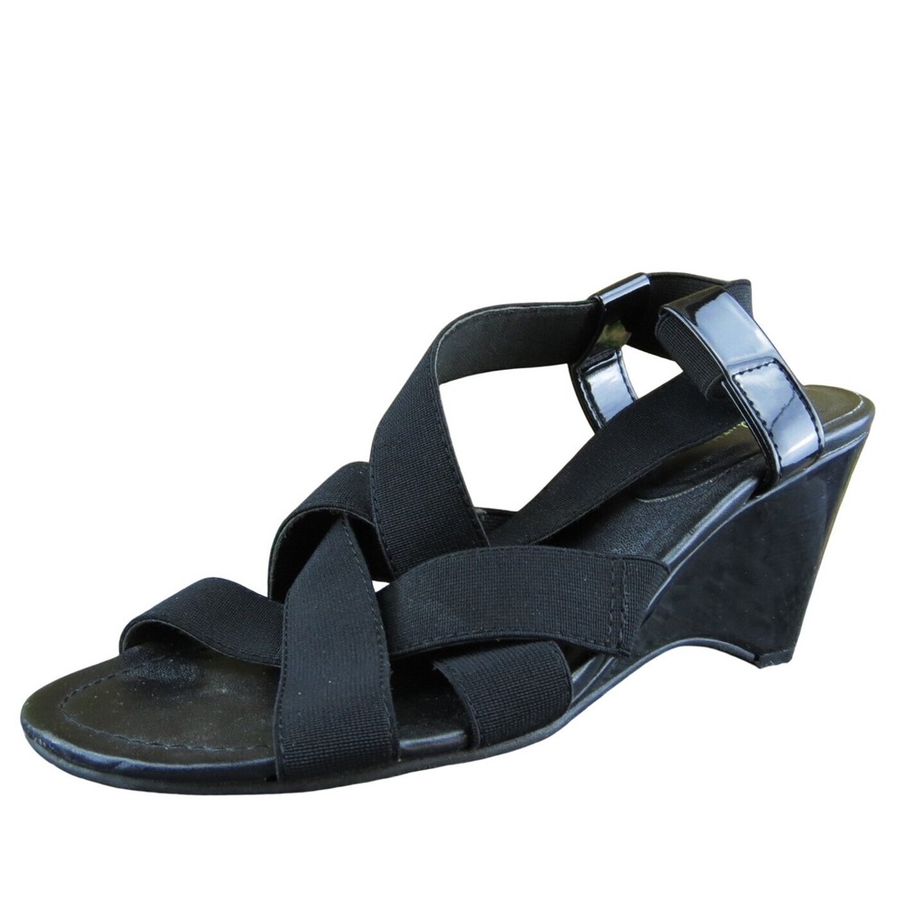 Jaclyn Smith Ammy Women Strappy Sandal Shoes Black Synthetic Size 7 Medium